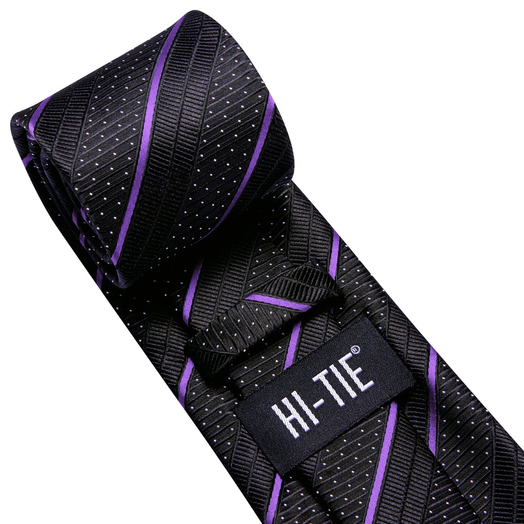 Hi-Tie Striped Black Purple Red Green Men Elegant Necktie Hanky Cufflinks for Tuxedo Fashion Classic Silk Luxury Tie for Man