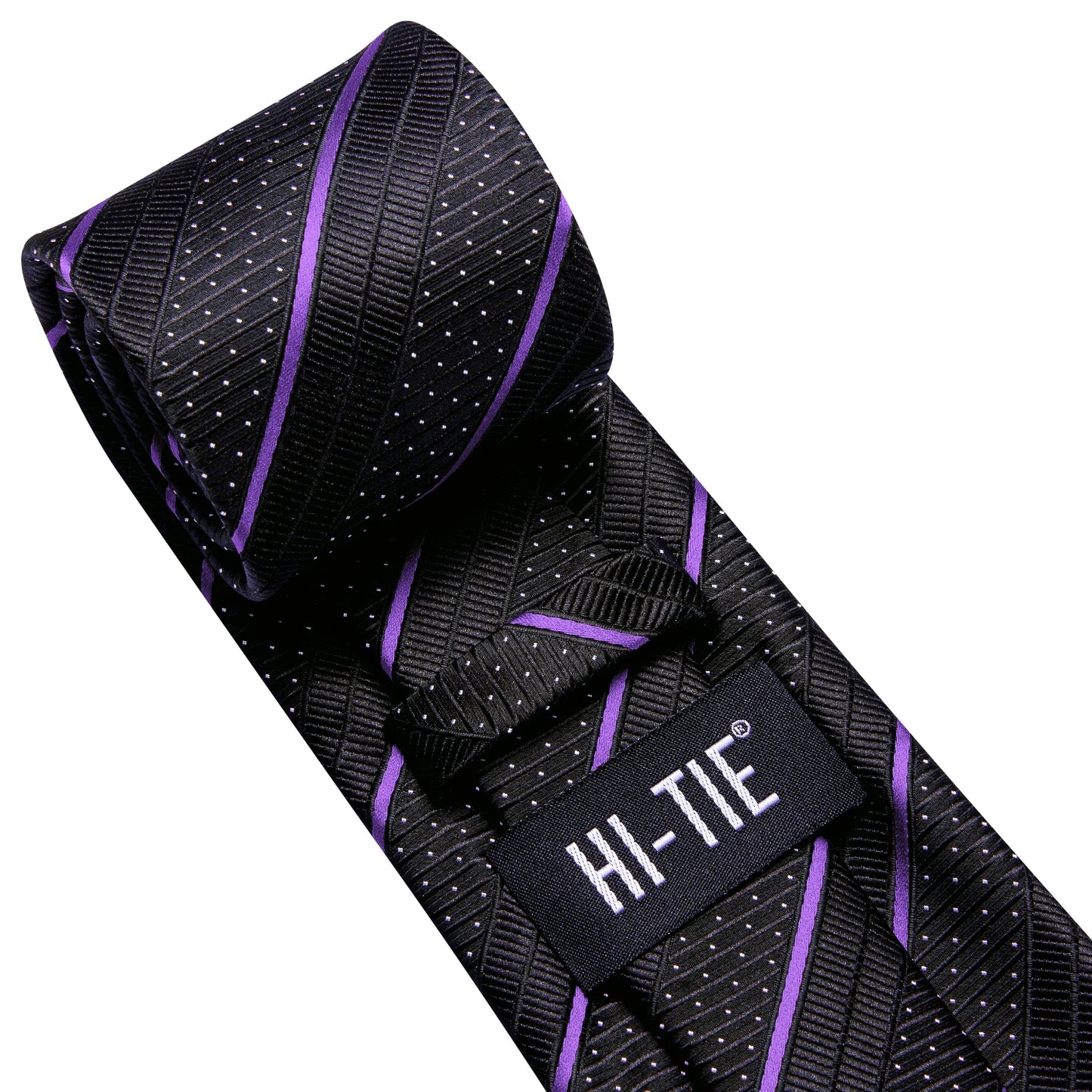 Hi-Tie Striped Black Purple Red Green Men Elegant Necktie Hanky Cufflinks for Tuxedo Fashion Classic Silk Luxury Tie for Man