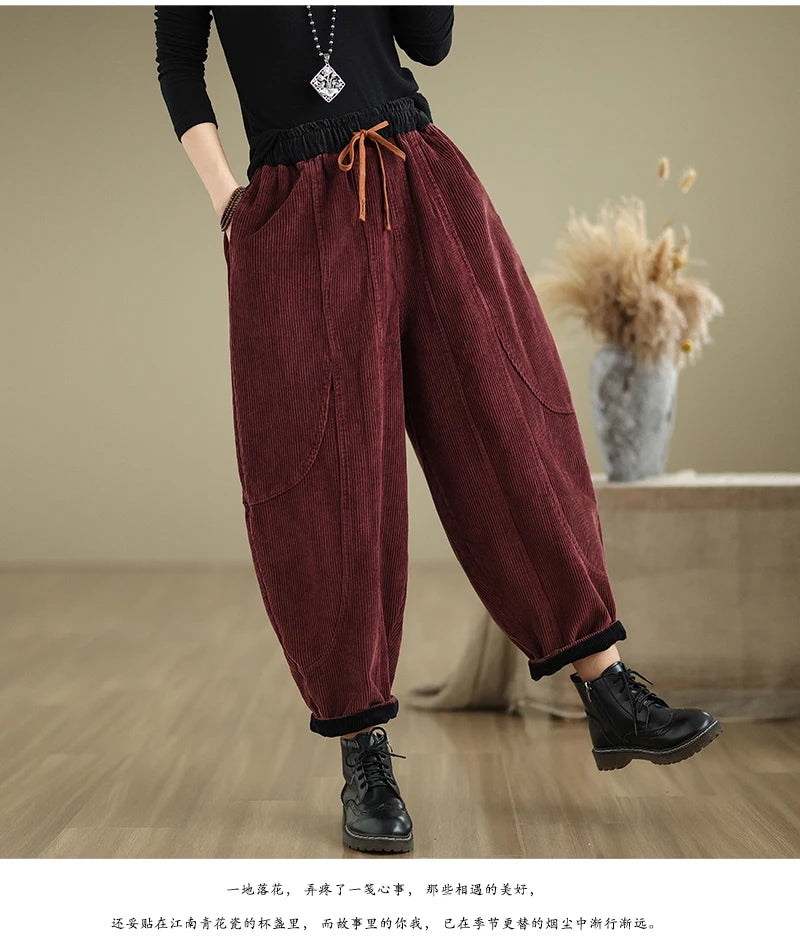 Oversized Corduroy Autumn Winter Elastic High Waist Harem Pant Women Casual Modis Ladies Trousers Pleated Loose Woman Harem Pant