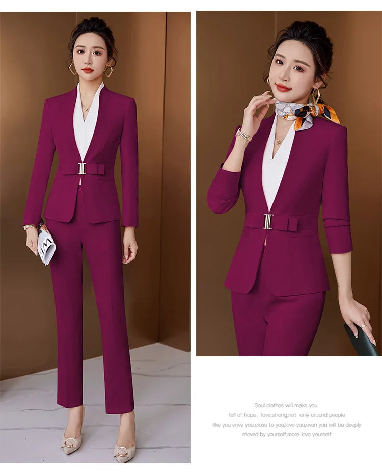 Formal Office Pant Suit For Womens Blazers Pant Set Long Sleeve Uniform Elegant Feminino Business Formal Work Suit oversize 3XL