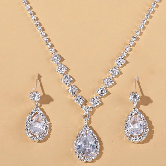 3PC  Jewelry Sets Wedding Season Women's Fashion Droplet Necklace and Earring Set Banquet Party Accessories