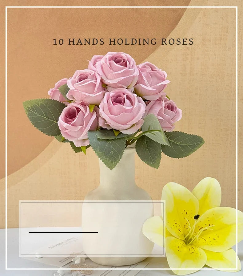 Wedding Bride Pink Roses Bouquet Artificial Flowers Auditorium Decoration Simulation Rose White Fake Flower Cafe Decortive