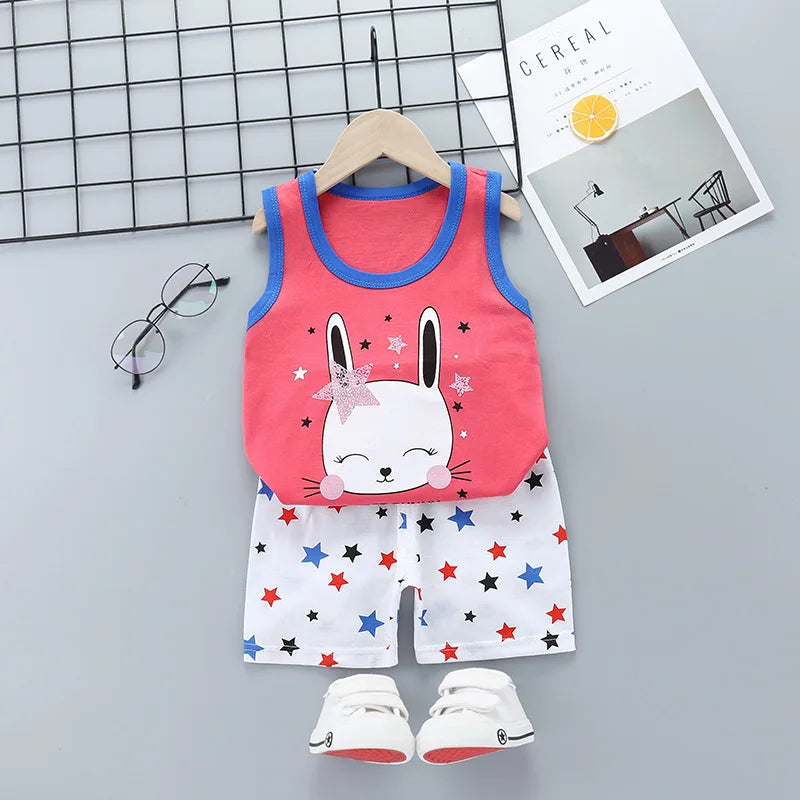 2025 New Summer Children Clothing Set Boys Girls Sleeveless Shorts Children's Suspenders Baby Vest set Kids Clothes