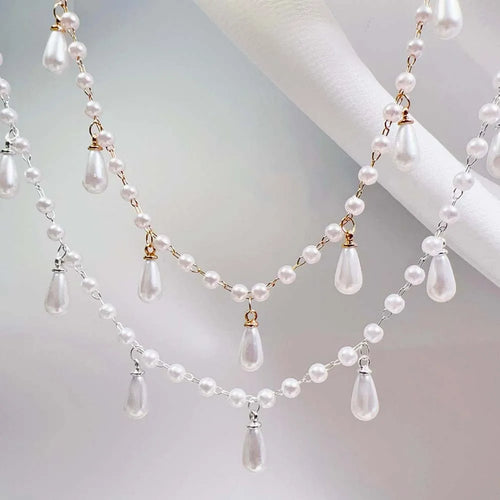 0.5M 1M Imitation Pearl Waterdrop Charm Beaded Chain Plastic White Ball Beads Copper Chains Necklace Cloth DIY Jewelry Making