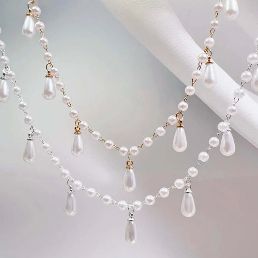 0.5M 1M Imitation Pearl Waterdrop Charm Beaded Chain Plastic White Ball Beads Copper Chains Necklace Cloth DIY Jewelry Making
