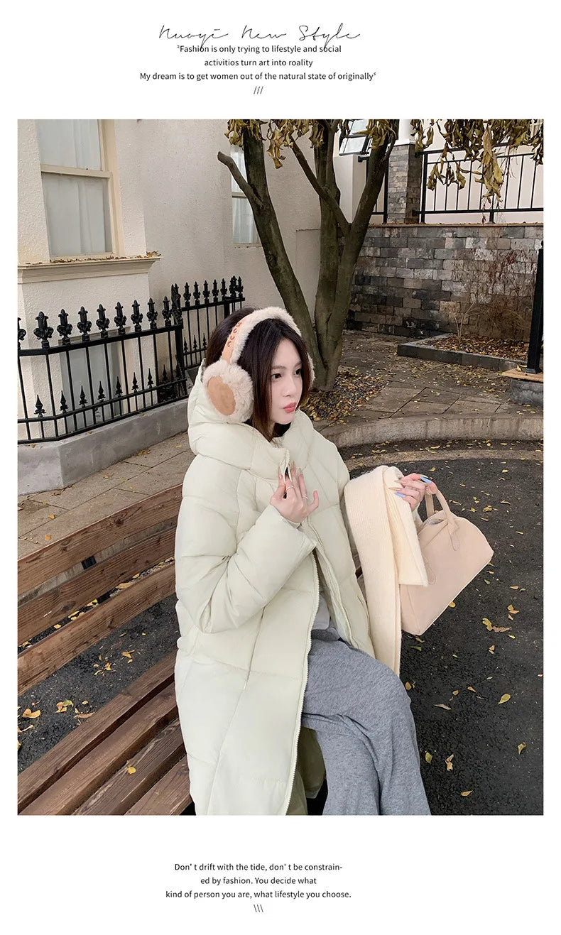Long Coats Parkas Women Loose Zipper Hooded Jacket Thick Warm Casual Full Sleeve Elegant Spliced Jackets Autumn Winter