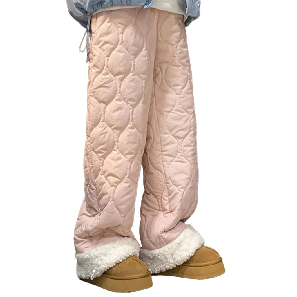 Winter Down Pants Fleeces Lines Windproof Women High Waist Warm Trousers Ultra Warm Water Repellent Loose Trousers 2025