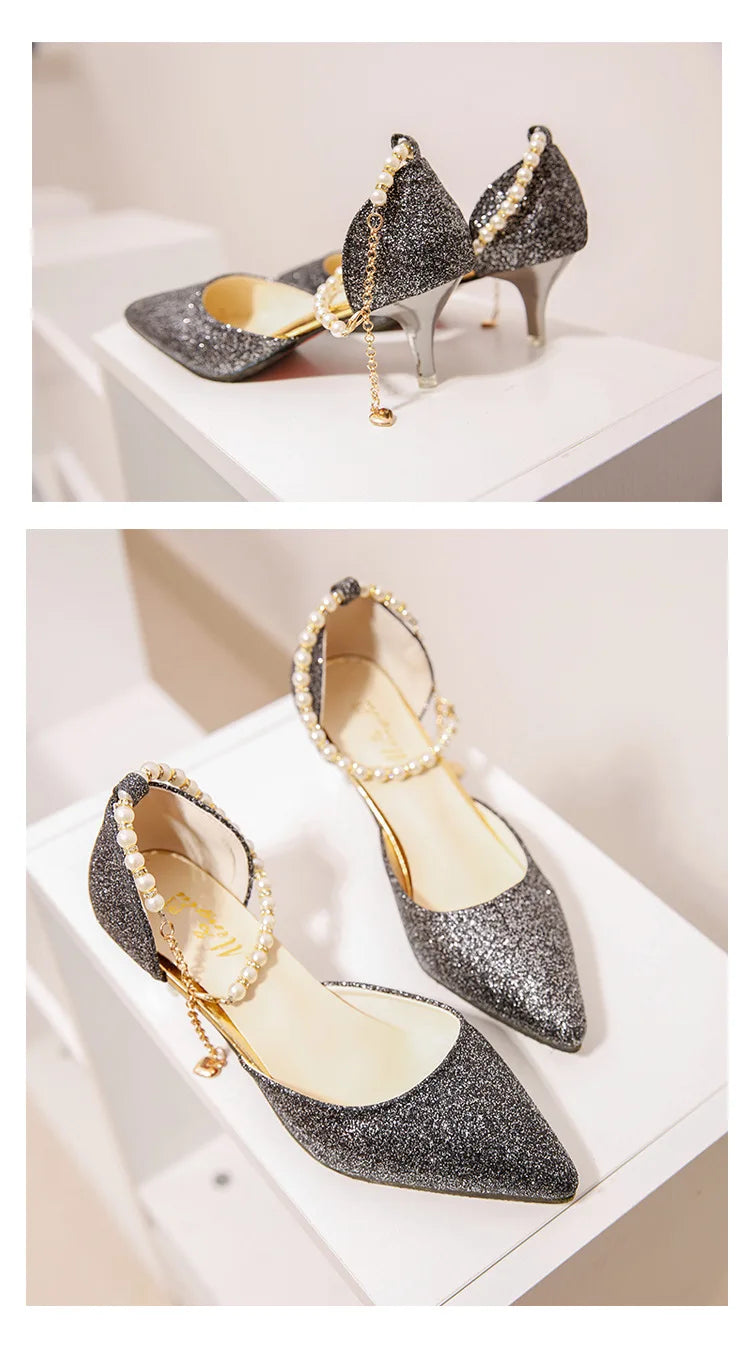 Trend Pointed Toe Wedding Bride High Heels Shoes Female Party Mules Elegant Women Pumps Designer Shoes Sexy Dress Shoes