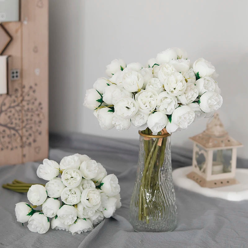 27heads Pink Roses Peony Artificial Flowers Silk Bouquet for Table Vase Arrange Home Wedding Decoration Roses Fake Flowers