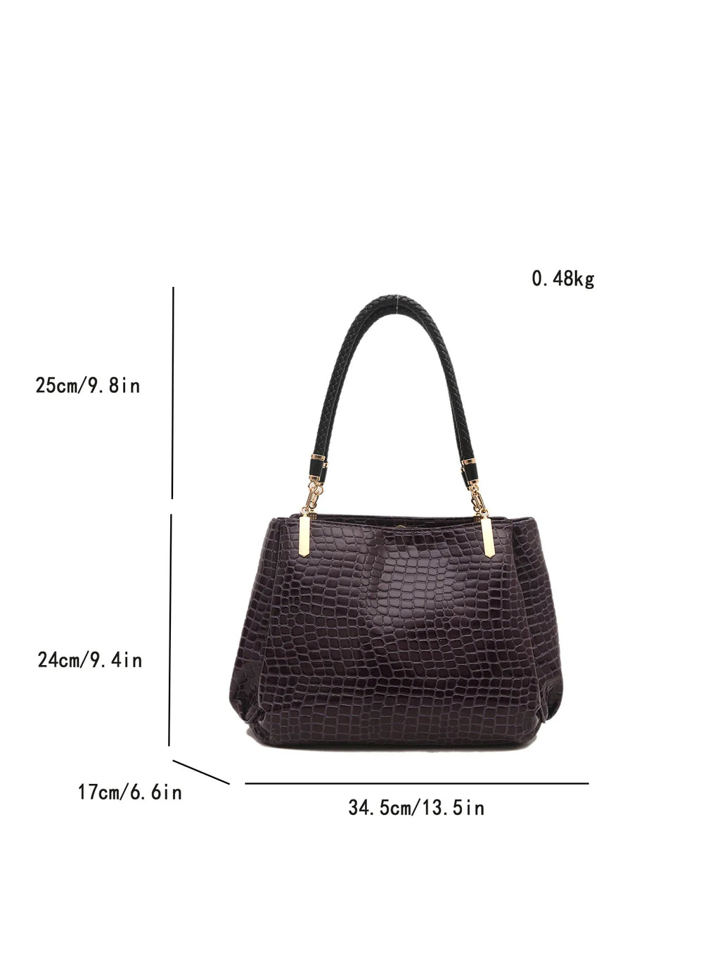 Classic Stone Texture Top-Handle Bag with Crocodile Print Elegant Shoulder Bag for Sophisticated Women in Europe and America
