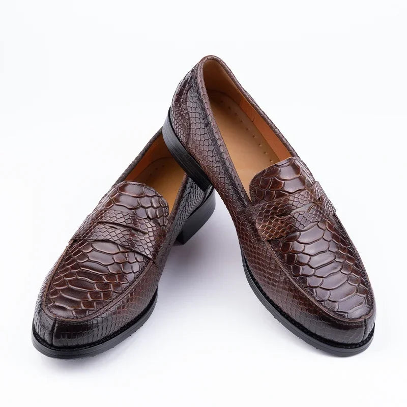 Slip on Penny Loafer Men Fashion Snake Pattern Leather Shoes Driving Footwear Handcraft Custom Popular Business Shoes for Men