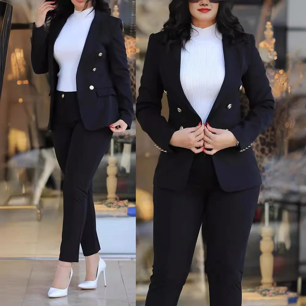 Women Blazer Suits Two 2 Pcs Sale Casual Slim Button Blazer Coats& Button Fitness Slim Full Blazer Pant Sets NMD-20250306003