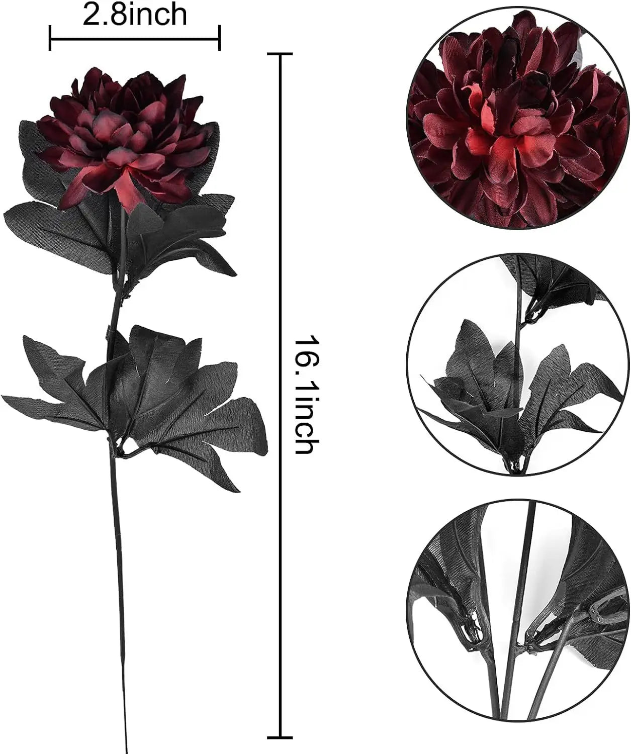 Halloween Decoration Burgundry Dahlia Black Artificial Flower Branch Arrangement Materials Fake Flower Table Home Party Decor