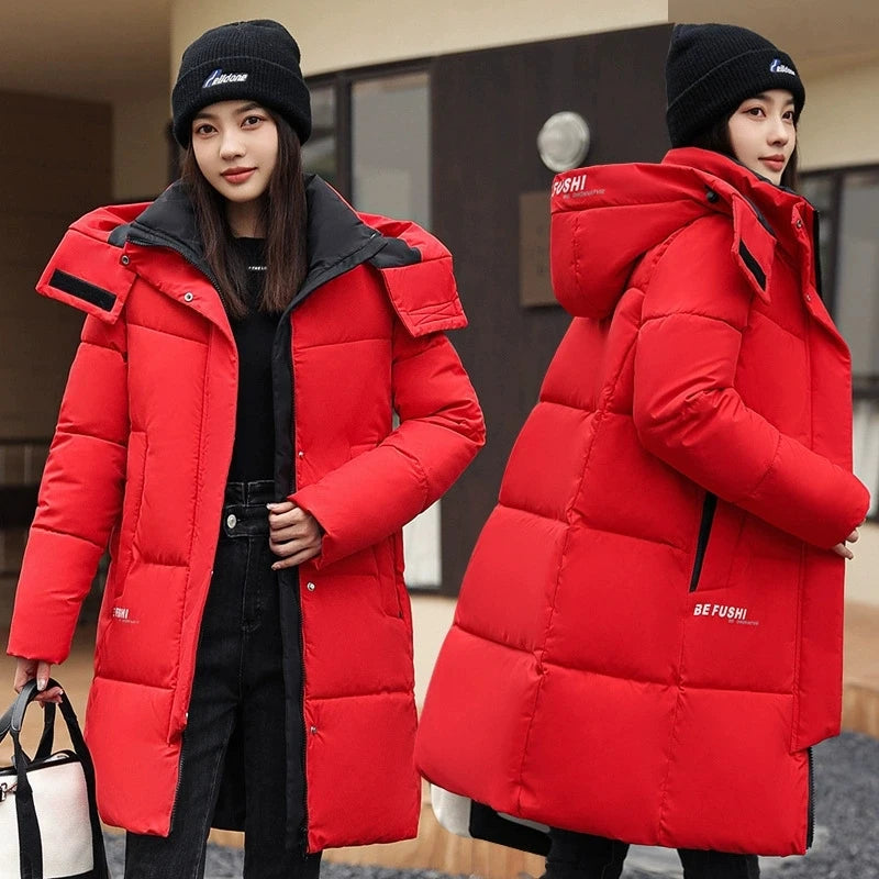 Women'S Winter Down Cotton Jacket 2025 New Warm Thicken Cotton Padded Jacket Korean Loose Plus Size Parkas Outwear Long Coat