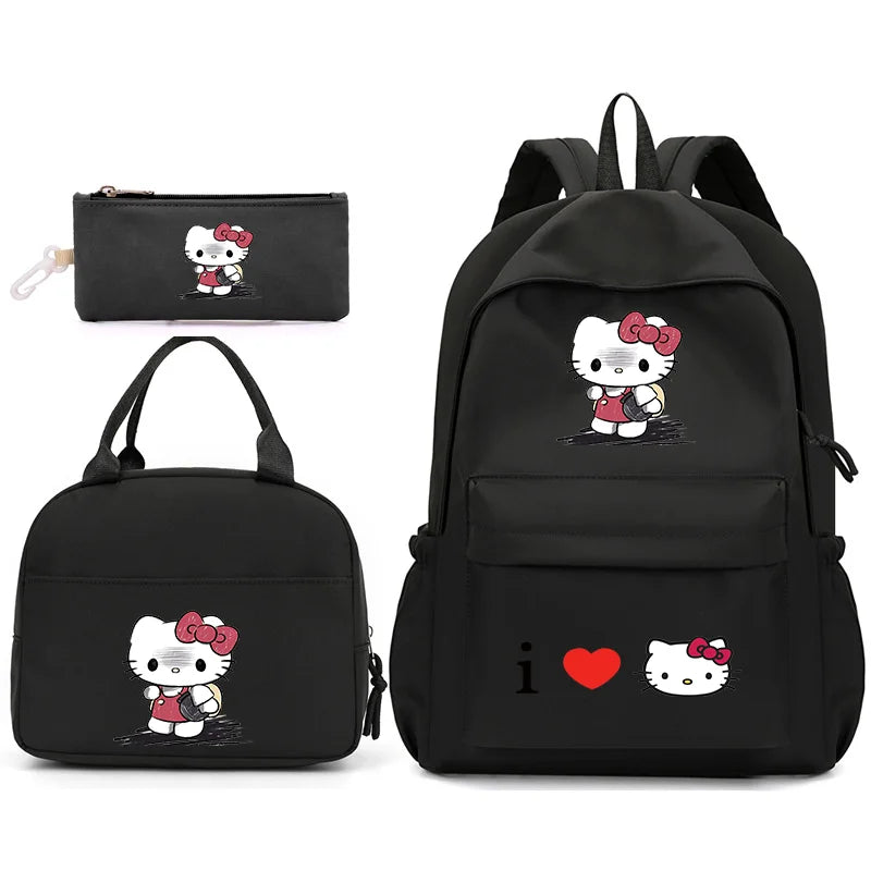 3pcs/Set Hello Kitty Backpack with Lunch Bag for Teenagers Student School Bags Casual Comfortable Travel Set