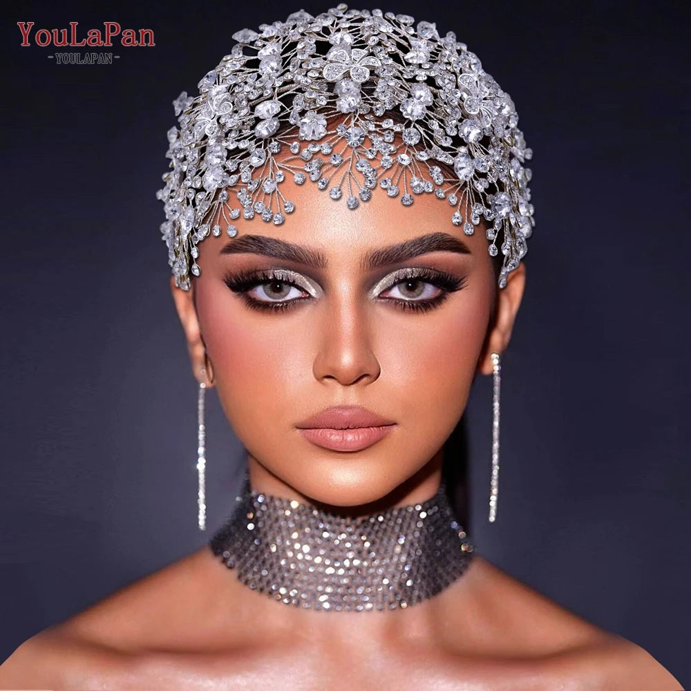 YouLaPan Golden Wedding Crystal Headband Hair Accessories Woman Wedding Hair Jewelry Rhinestone Bridal Tiara and Headdress HP240