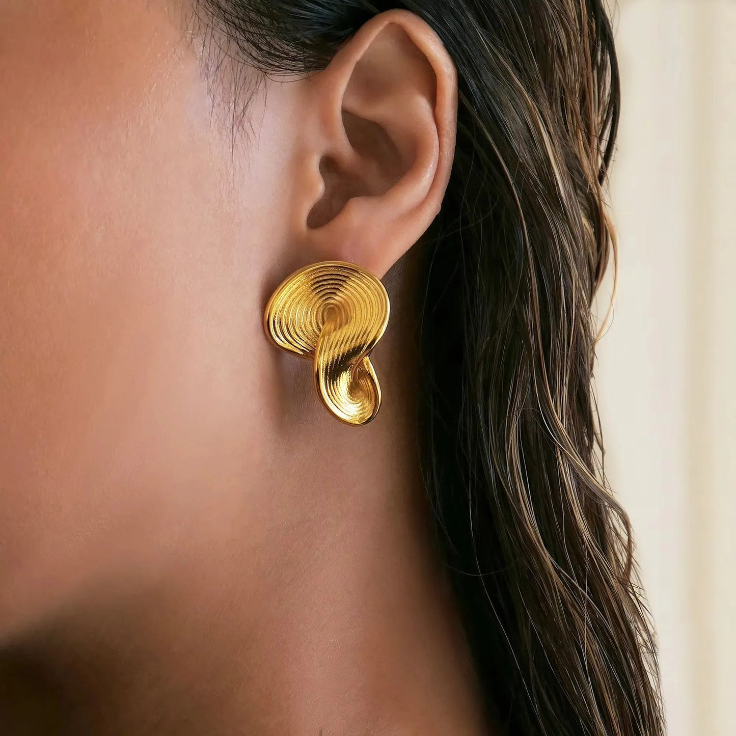 18k Gold Plated Stainless Steel Niche Irregularly Twisted Embossed Artist Earrings for Women Tarnish Free Waterproof Jewelry