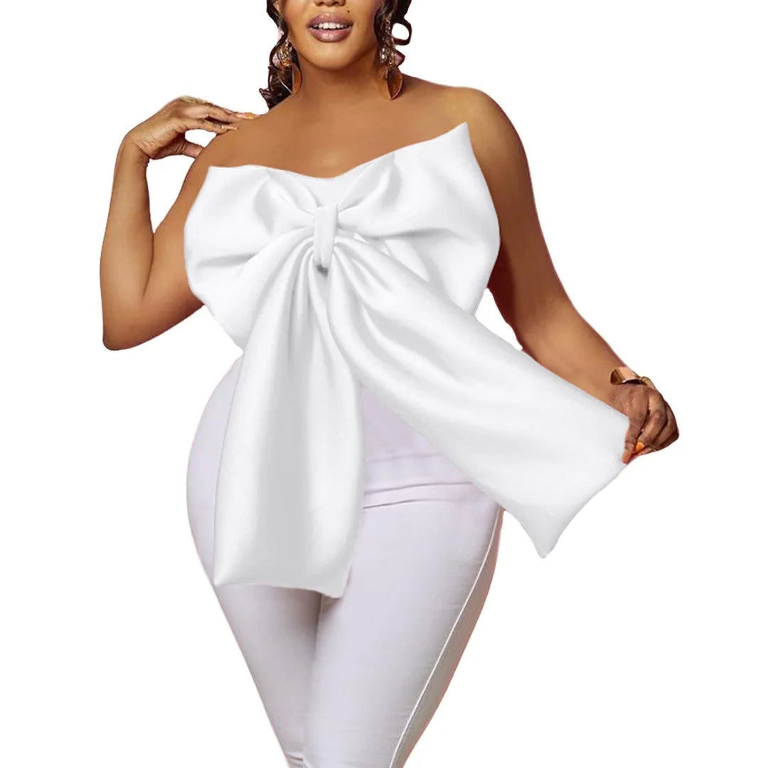 Sexy Blouse & Shirts for Woman Off the Shoulder Backless Big Bow Decorate Zipper Closure Fashion Ladies Evening Night Club Tops