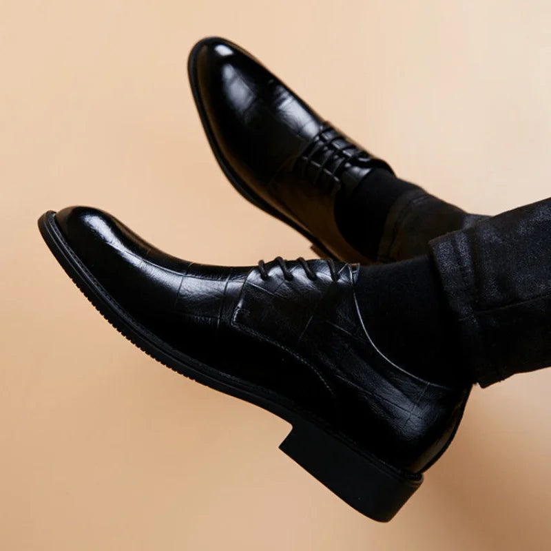 Men's Formal Shoes Black Spring Autumn Pointed Toe Legitimate Leather Official Suit High Quality Fashion Party Social Shoe Male