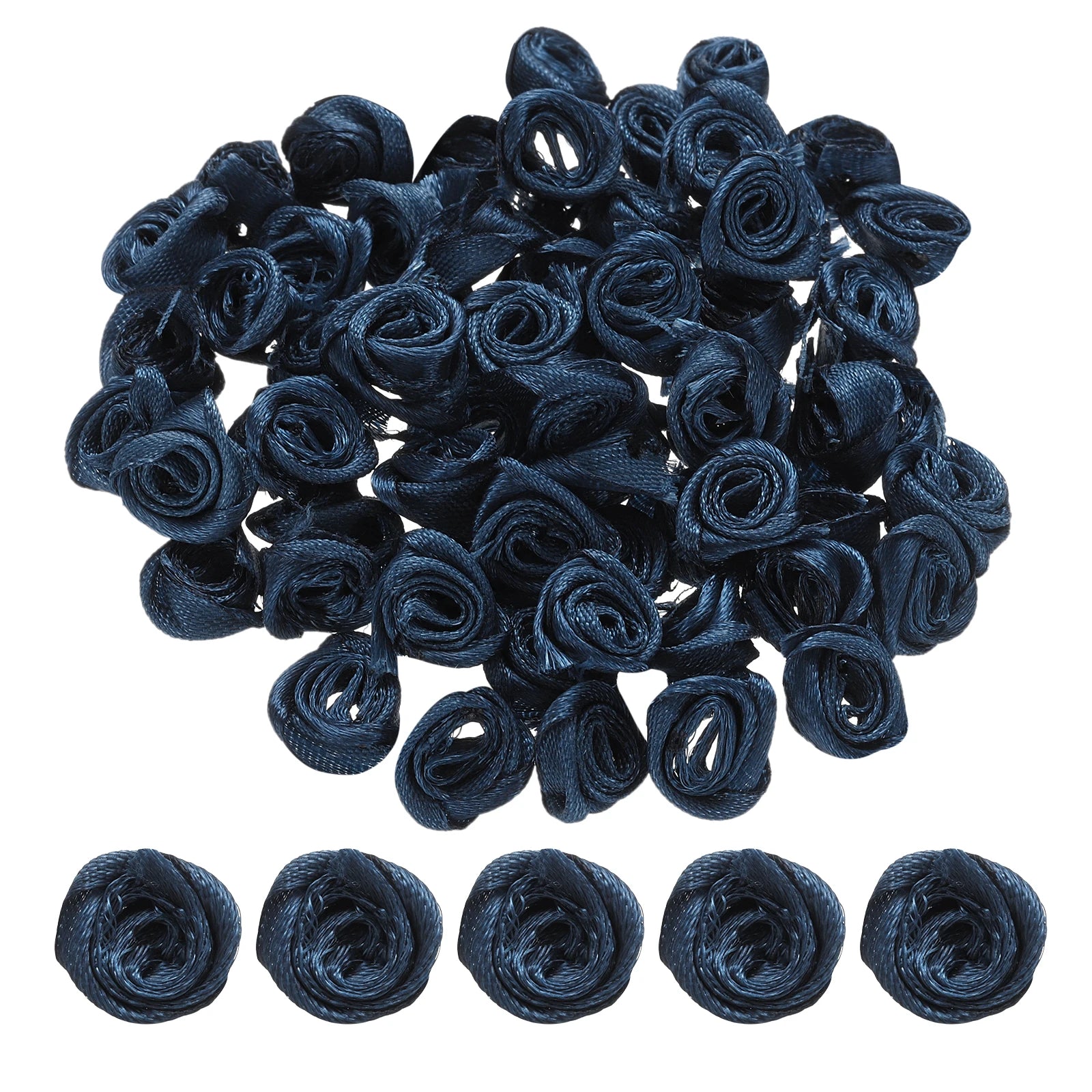 100Pcs 1.5cm Mini Satin Ribbon Roses Handmade Rolled Rosette Flower for DIY Crafting Accessories Sewing Wrapping Decoration