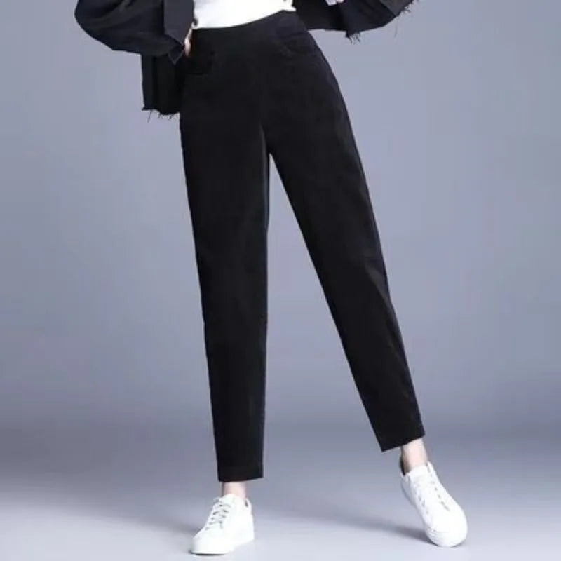 Corduroy Pants Women Winter Plush Lined Wide Leg Relaxed Fit Fleece Insulated Ribbed Trousers Vintage Street Style Leggings