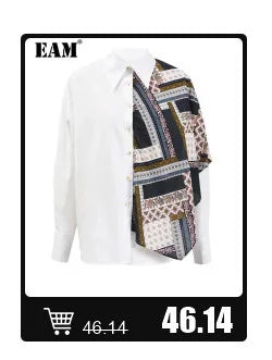 [EAM] Women Beige Irregular Hem Buckle Long Elegant Blazer New Lapel Long Sleeve Jacket Fashion Tide Spring Autumn 2025 CPDB133