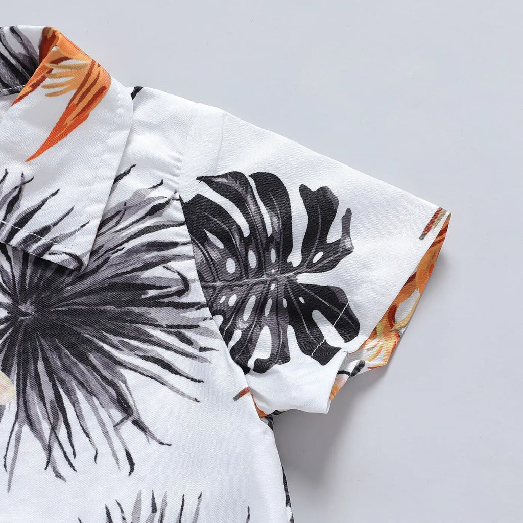 Infant and toddler boys summer printed collar single breasted top+shorts casual set