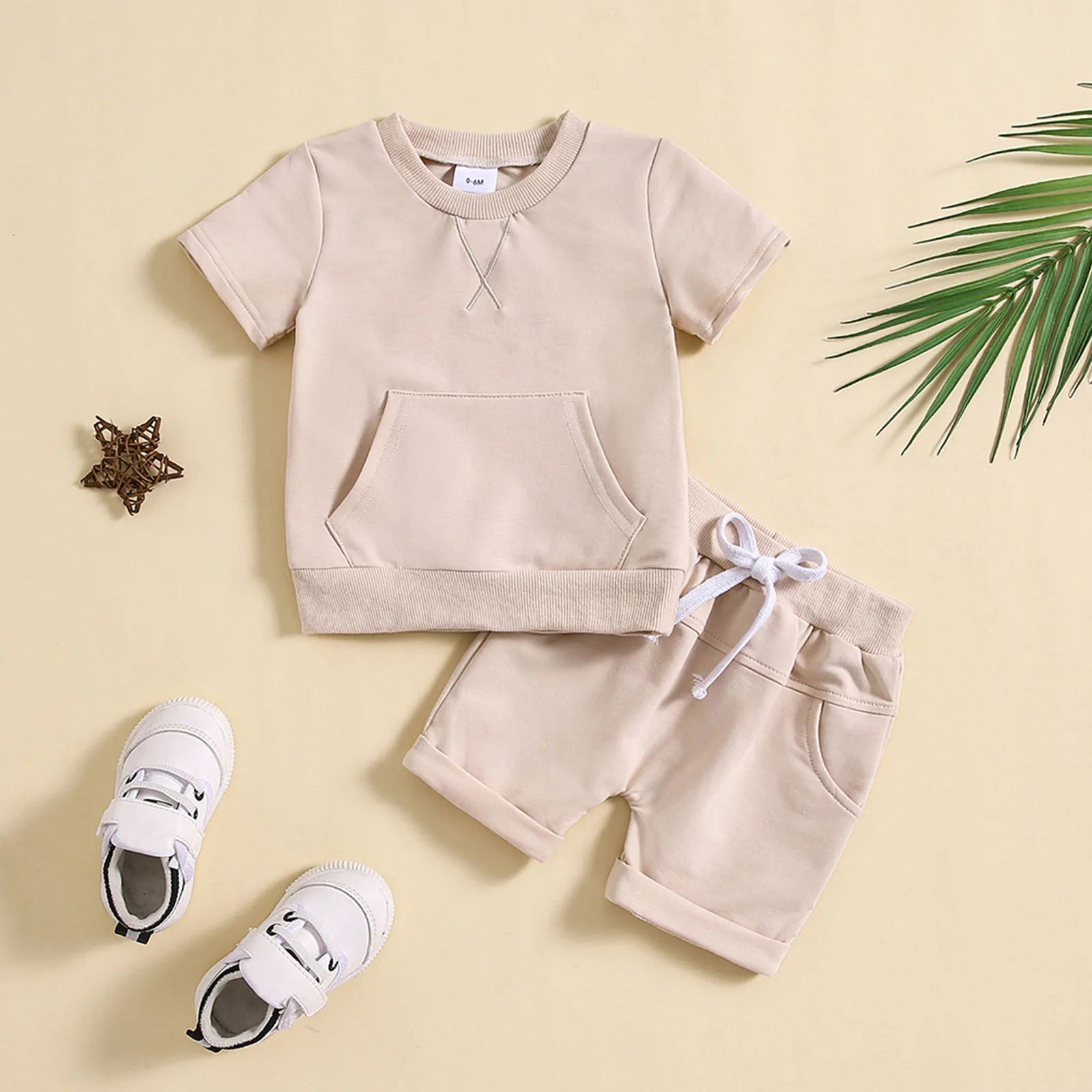 Summer Baby Clothing Set For Boys Clothes Casual Solid Color Short Sleeve Pocket T-shirt with Shorts 2PCS Toddler Infant Outfits
