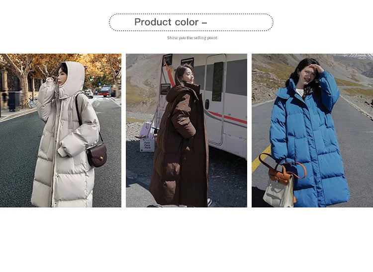 ITOOLIN Women Casual Down Coat Thicken Cotton Warm Hooded Long Coat Long Sleeve Parkas Button Pocket Autumn Winter Office Coat
