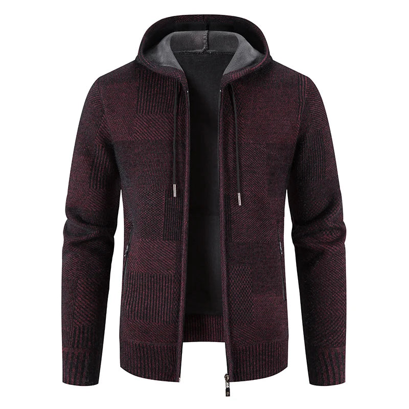 Men's Winter Sweater Jacket New Hooded Cardigan Knit Fashion Slim Fit Thick Warm Jumper Casual Zipper Hoodie Fleece Coat