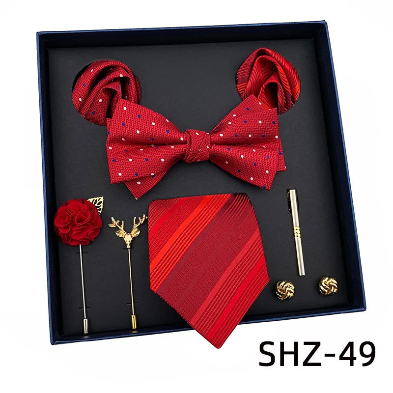 Vintage Green Men's Tie Set Luxury Neck Ties For Wedding Gift Bowtie Handkerchief Cufflinks Tie Clip Brooch Set For Male Necktie