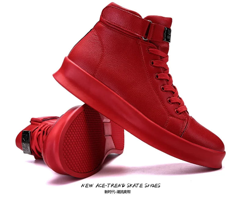 Fashion Luxury Men's Red High Top Sneakers PU Leather Casual Sneakers Men Flat Designer Shoes Breathable Hip Hop Sport Shoes Man