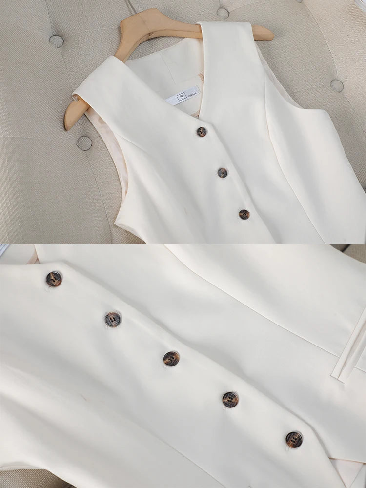 Women Vest Blazer Jacket and Pant Suit Pink Blue Apricot Office Ladies Business Work Career Wear Formal 3 Pieces Set