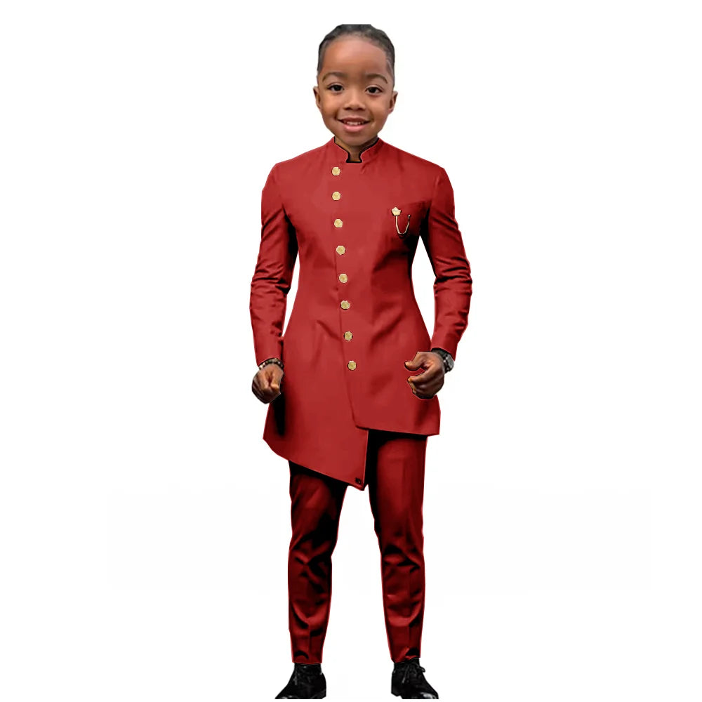 African Boys Suit 2 Piece Set (Jacket+Pant) Long Blazer for Kids Wedding Tuxedo Custom Size Boys Blazer