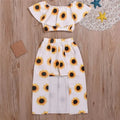 Kids Girls Clothing Sets Floral Print Off Shoulder Crop Top and Culotte Skirt Suits ( Not Include Hats, Bags,Glasses)