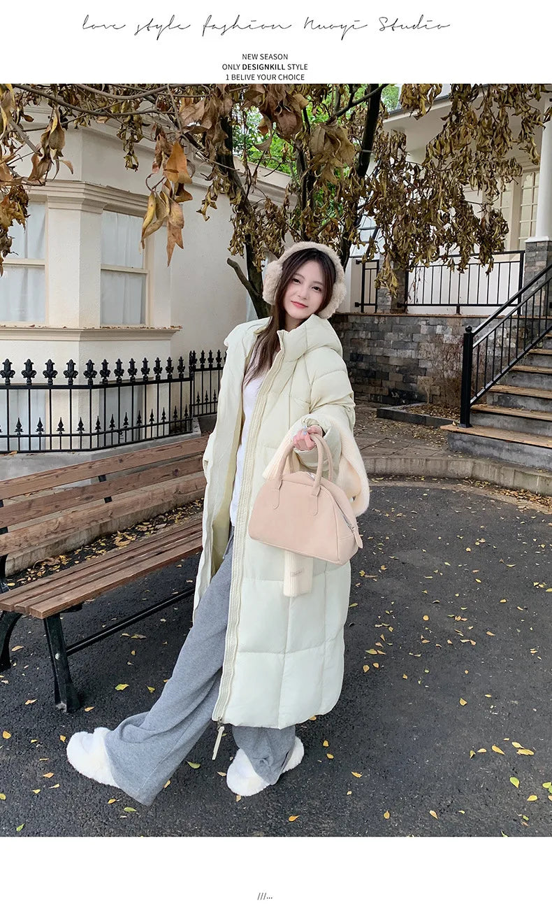 Long Coats Parkas Women Loose Zipper Hooded Jacket Thick Warm Casual Full Sleeve Elegant Spliced Jackets Autumn Winter