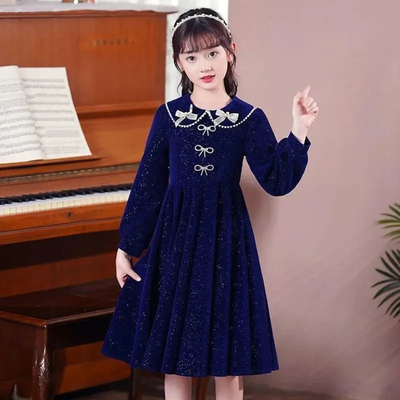 Girls' 2025 Spring New Arrival Long Sleeve Sweet Princess Gown - Trending Chic Dress for Big Kids 4-12 Years Old
