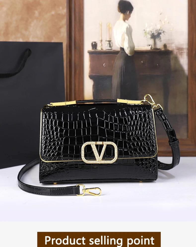 2025 New Fashion Crocodile Pattern Handbag High-End Sensation Unique Small Retro Shoulder Crossbody Bag Versatile Stylish Mini