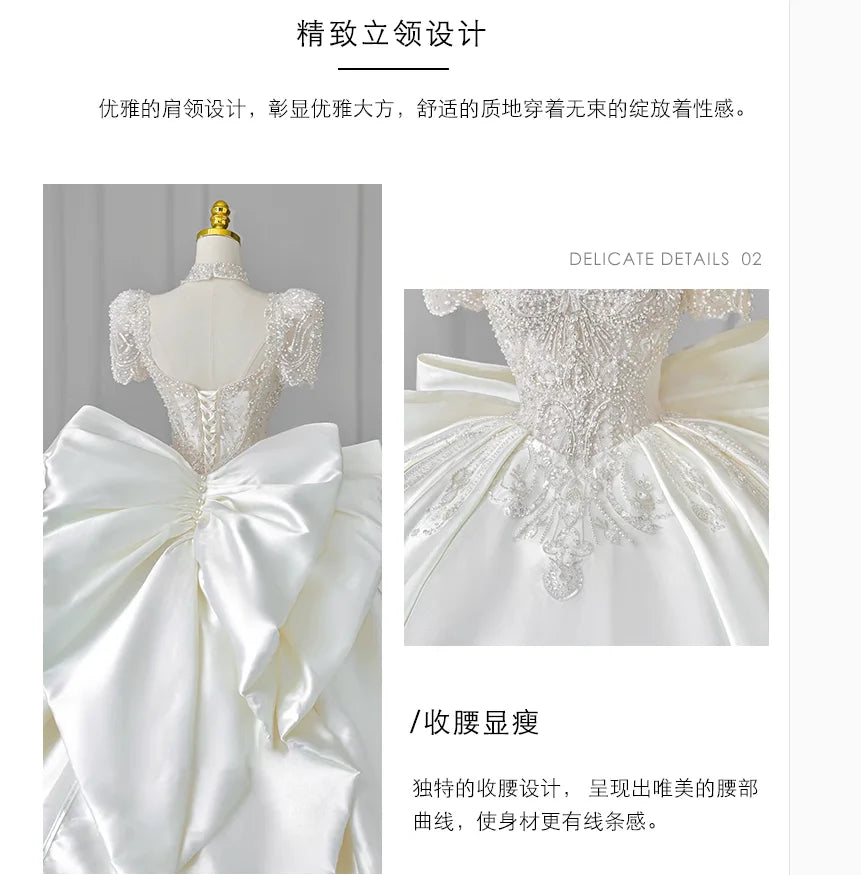 Satin white French light wedding dress 2023 new bride high-quality texture trailing summer court style main yar