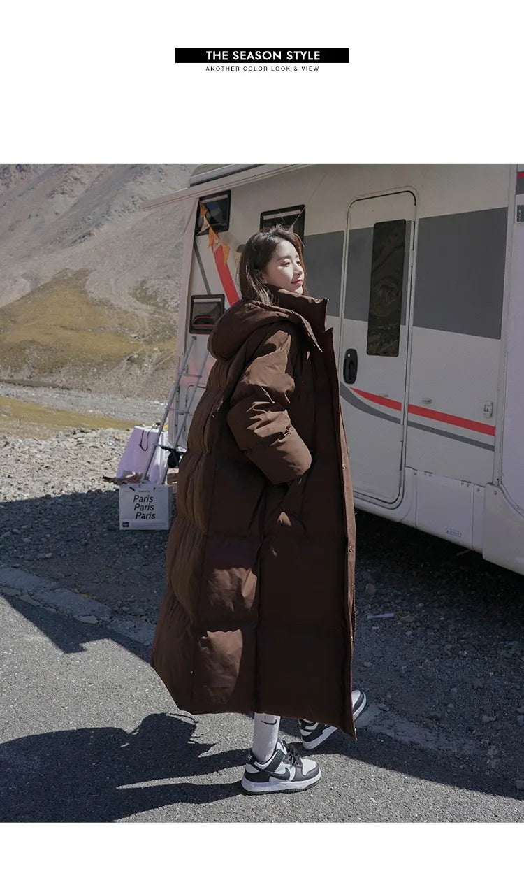 ITOOLIN Women Casual Down Coat Thicken Cotton Warm Hooded Long Coat Long Sleeve Parkas Button Pocket Autumn Winter Office Coat