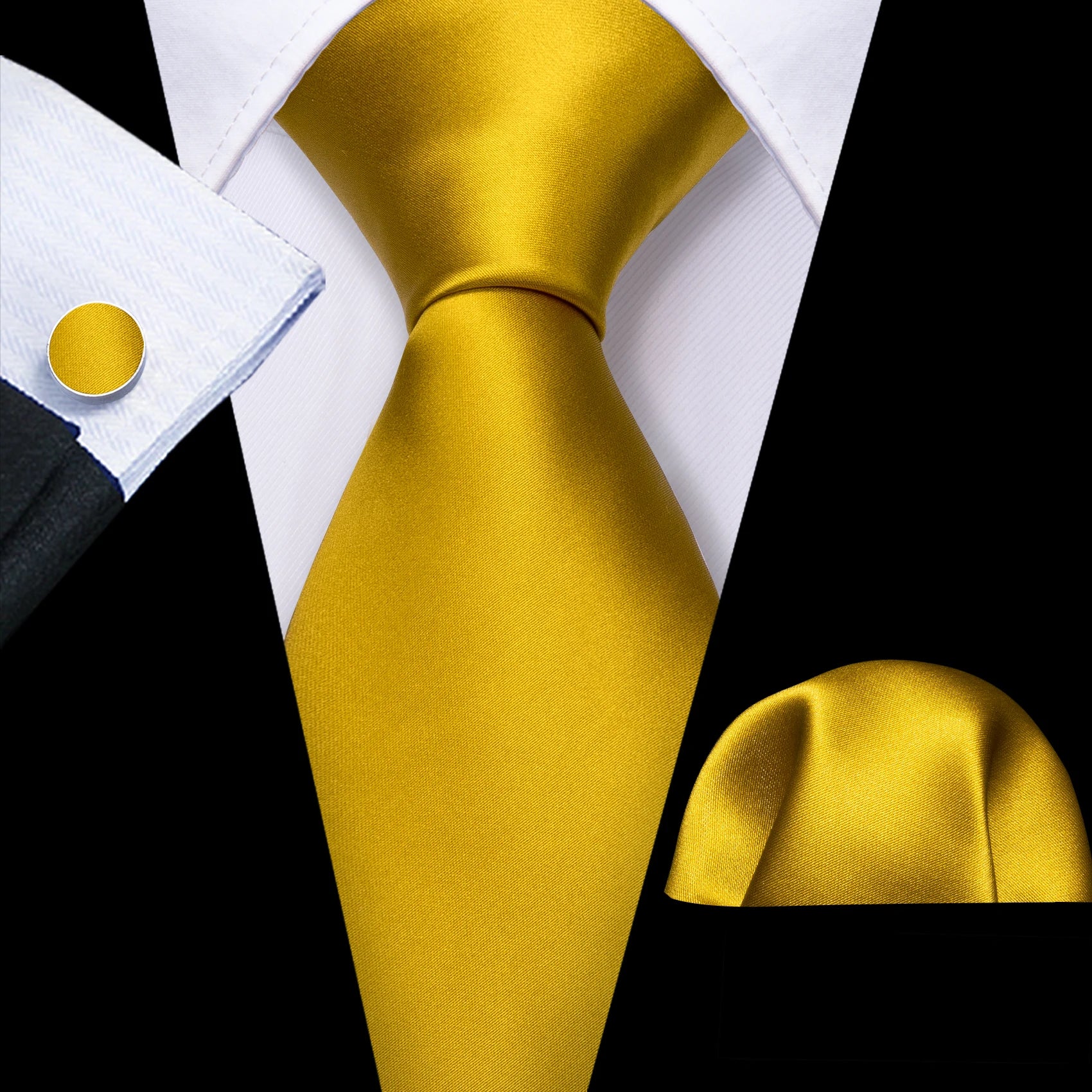 Barry.Wang Gold Beige Yellow Brown Tulip Silk Men Tie Handkerchief Cufflink Set Jacquard Necktie for Male Wedding Business Party