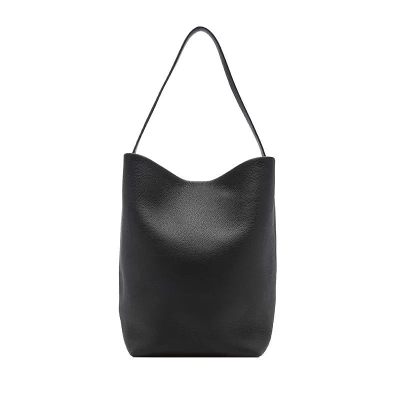2025 New Leather Large Capacity Bucket Bag, Lychee Pattern, Cowhide, Commuting Tote Bag, Shoulder Bag, Hand-held Women's Bag