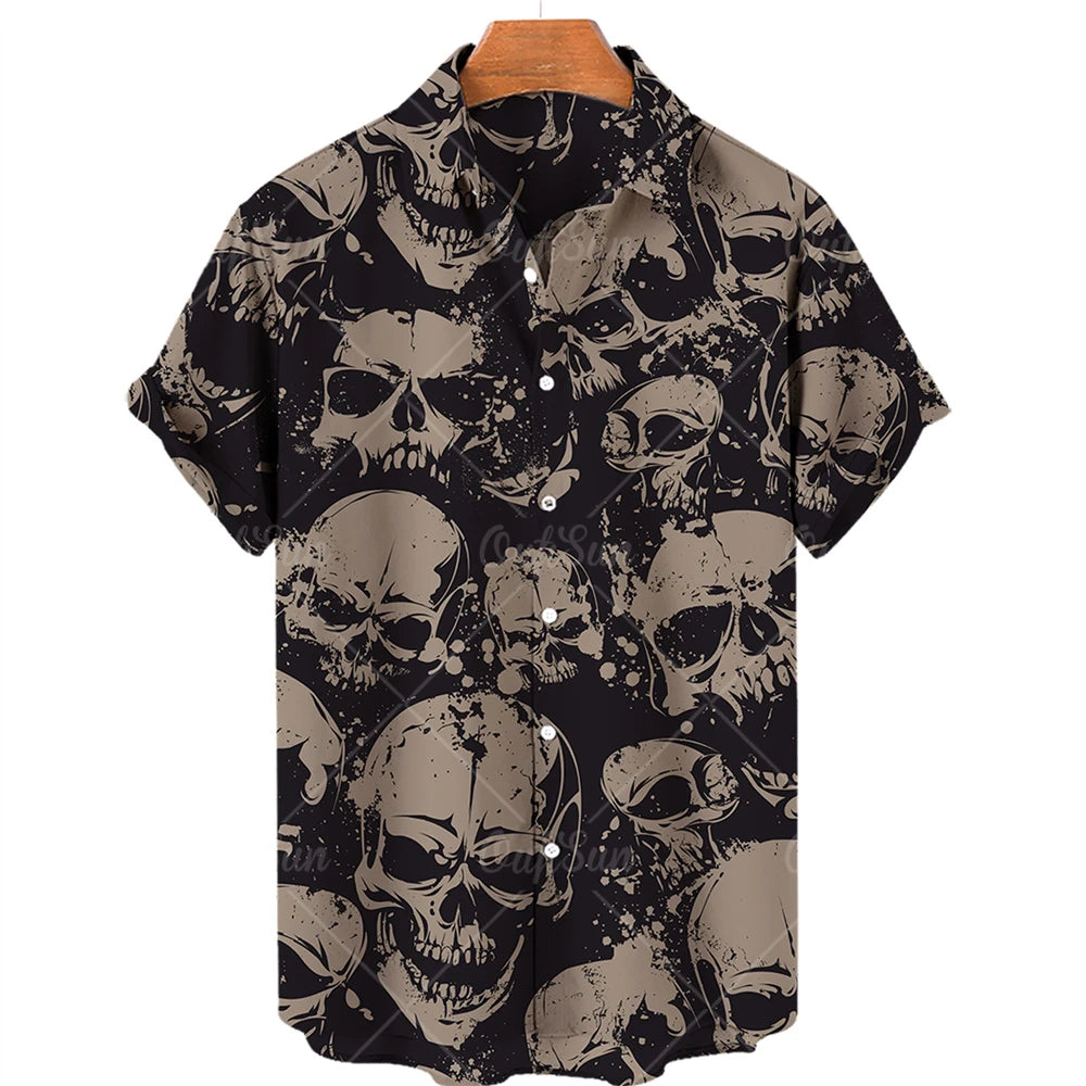 Hawaiian Beach Shirt Fashion Design Men's 3D Skull Print Shirt Retro Casual Street Clothing Men's Summer Unisex Short Sleeve Top