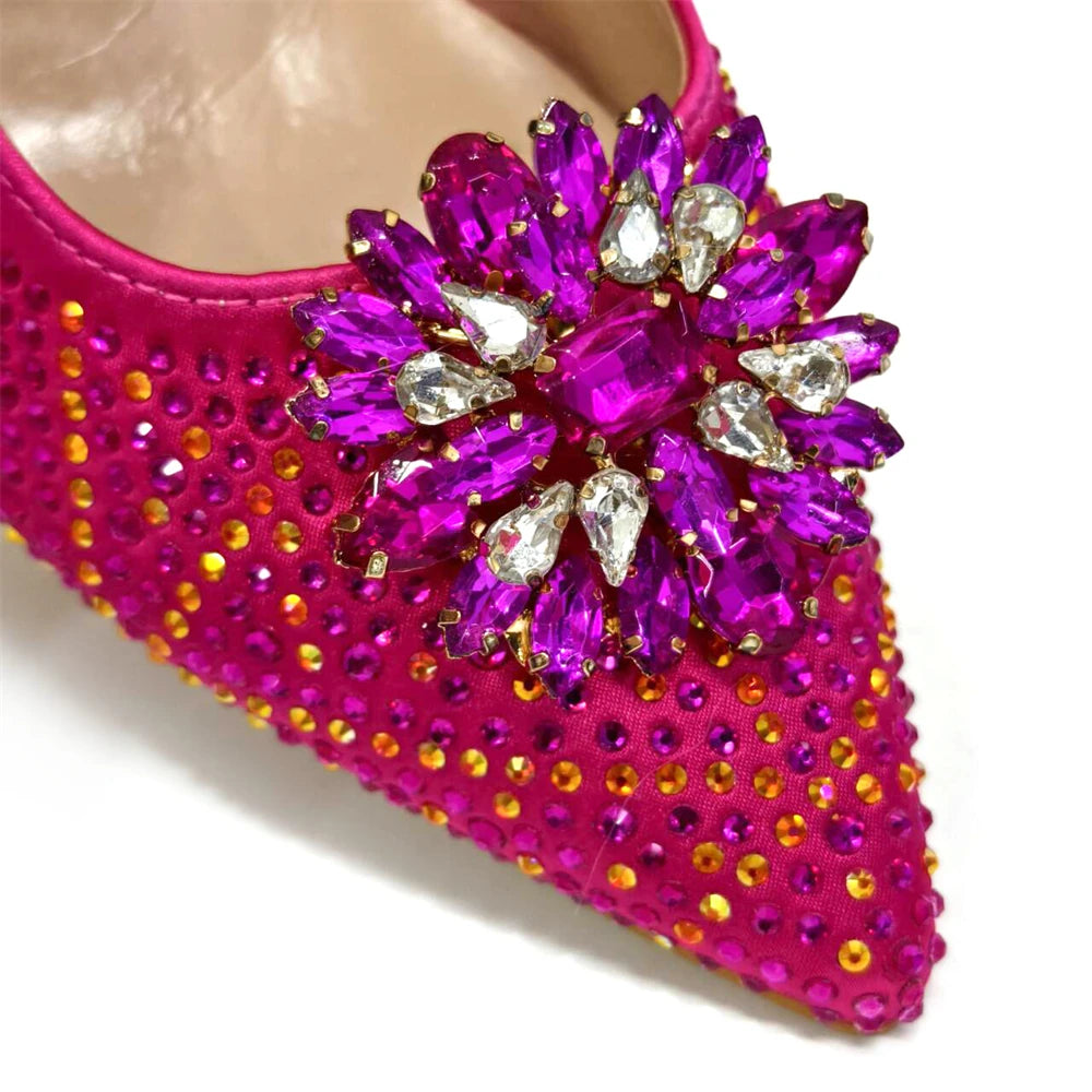 Venus Chan Nigerian Women Heel Party Ladies Italian Design Shoes And Bag Set Decorated with Rhinestone Handbag Wedding Party