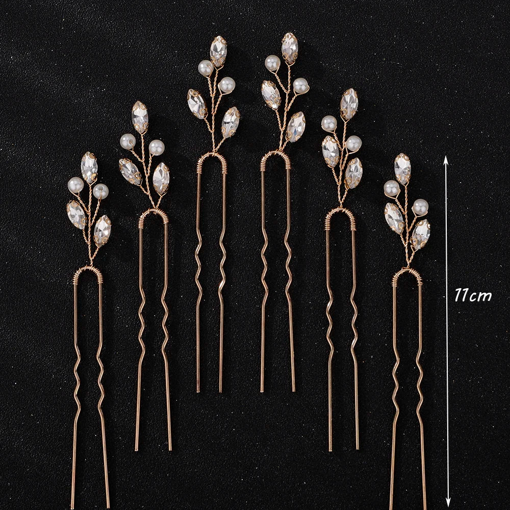 Silver Rhinestone Hairpins for Wedding Hair Accessories Women Handmade Gold Pearl Bridal Hair Pins Simple Trendy Headpiece Tiara