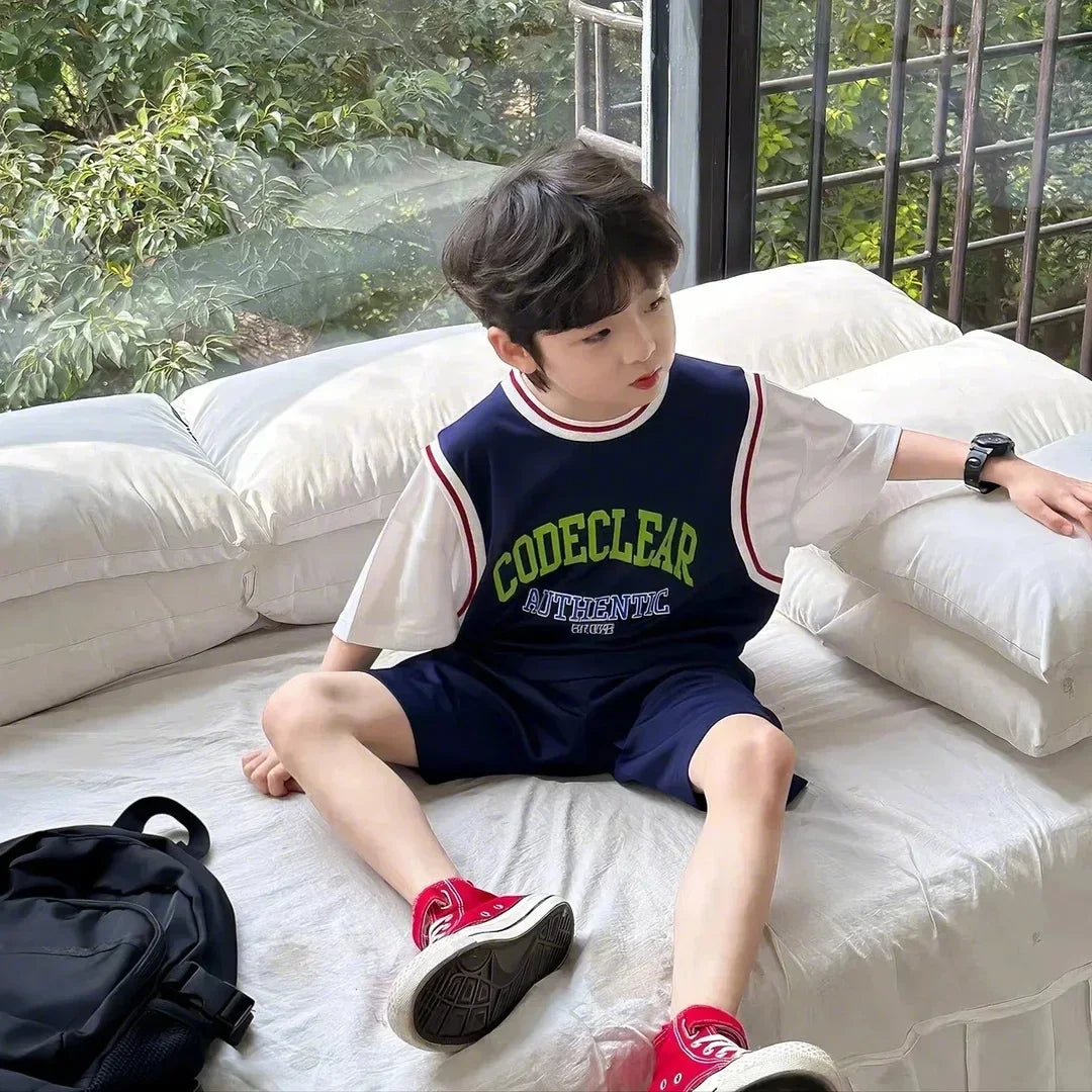 2pcs New Kids Short Sleeve Set Summer Short Sleeve Set 2025 Thin Children's Clothing Quick Dry Sports Suit