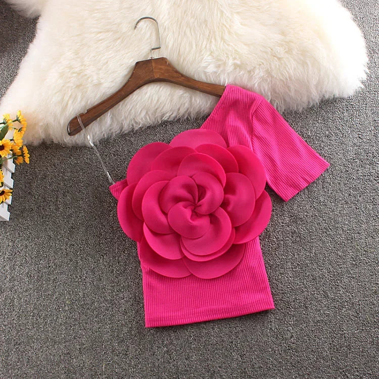 2024 New Summer Vest Women Three-dimensional Flowers Patchwork Slim Off-shoulder Backless Sleeveless Suspender Female