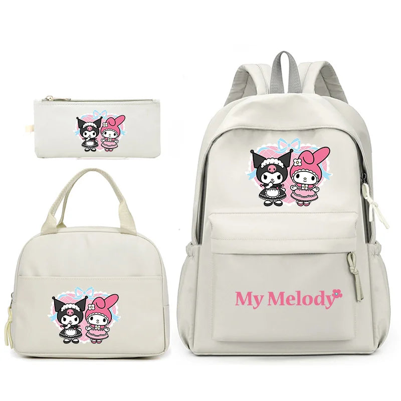 3pcs/Set My Melody Backpack with Lunch Bag for Teenagers Student School Bags Casual Comfortable Travel Set