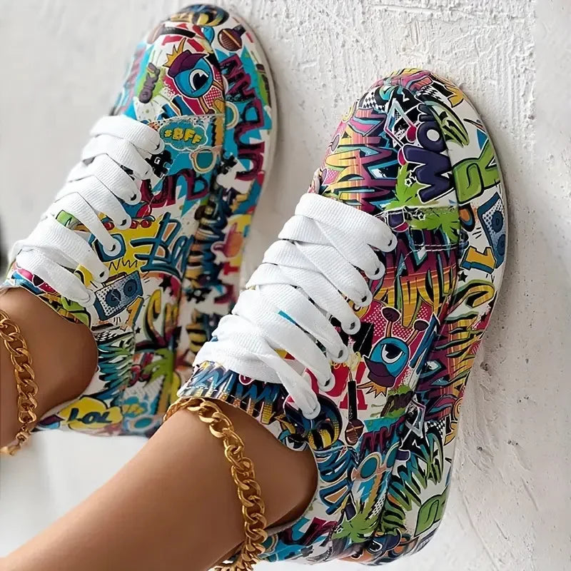 Women Sneakers Thick-soled Shoes 2024 New Summer Hand-painted Graffiti Shoes Outdoor Casual Women Sneakers Zapatos De Mujer
