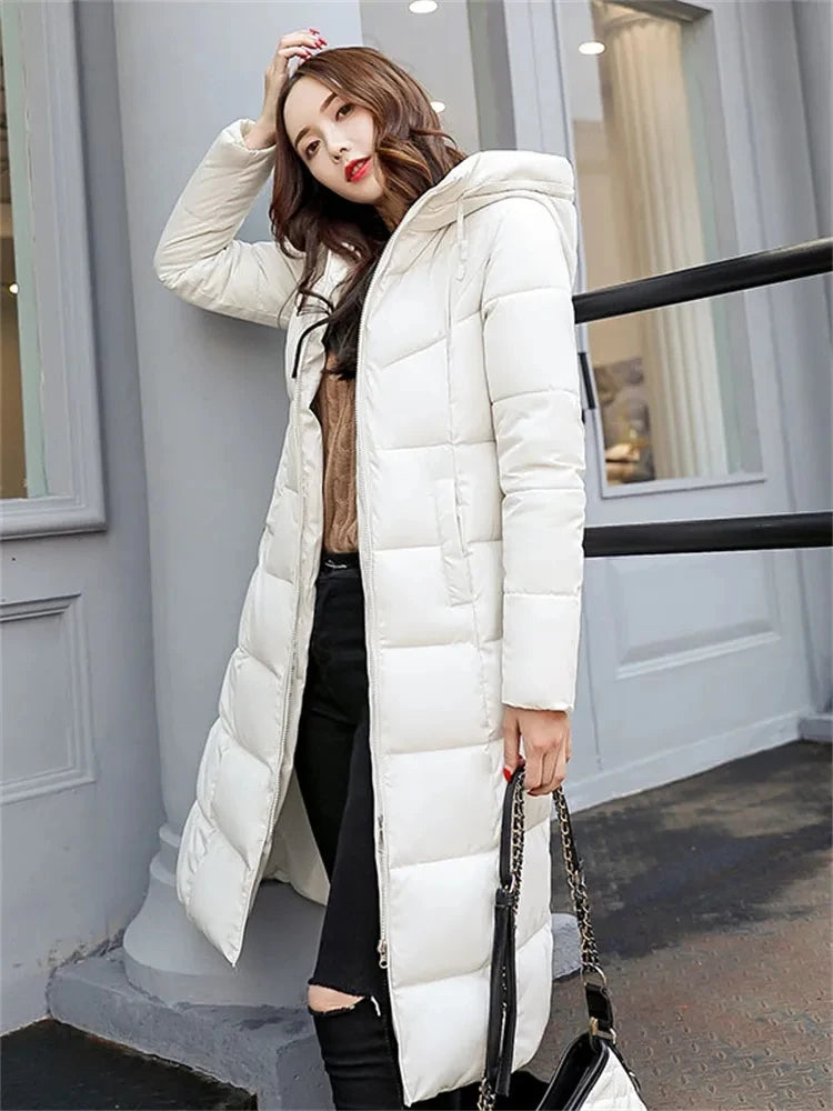 2025 New Winter Parka Long Coat Women WhiteThick Warm Down Cotton Coat Fashion Hooded Parka Puffer Windproof Snow Overcoat